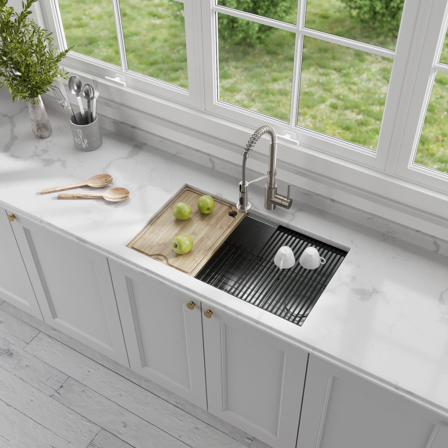 KRAUS Kore Workstation 32" Undermount 16 Gauge Single Bowl Stainless Steel Kitchen Sink with Accessories - KWU110-32