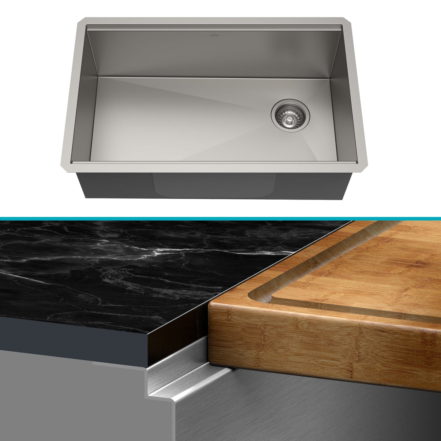 KRAUS Kore Workstation 32" Undermount 16 Gauge Single Bowl Stainless Steel Kitchen Sink with Accessories - KWU110-32