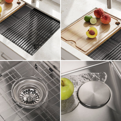 KRAUS Kore Workstation 32" Undermount 16 Gauge Single Bowl Stainless Steel Kitchen Sink with Accessories - KWU110-32