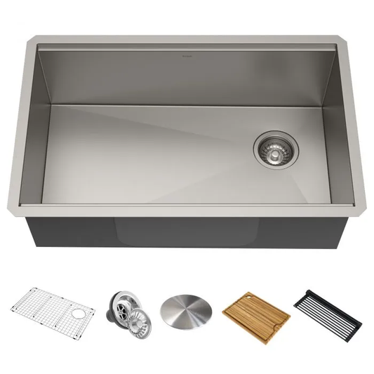 KRAUS Kore Workstation 32" Undermount 16 Gauge Single Bowl Stainless Steel Kitchen Sink with Accessories - KWU110-32
