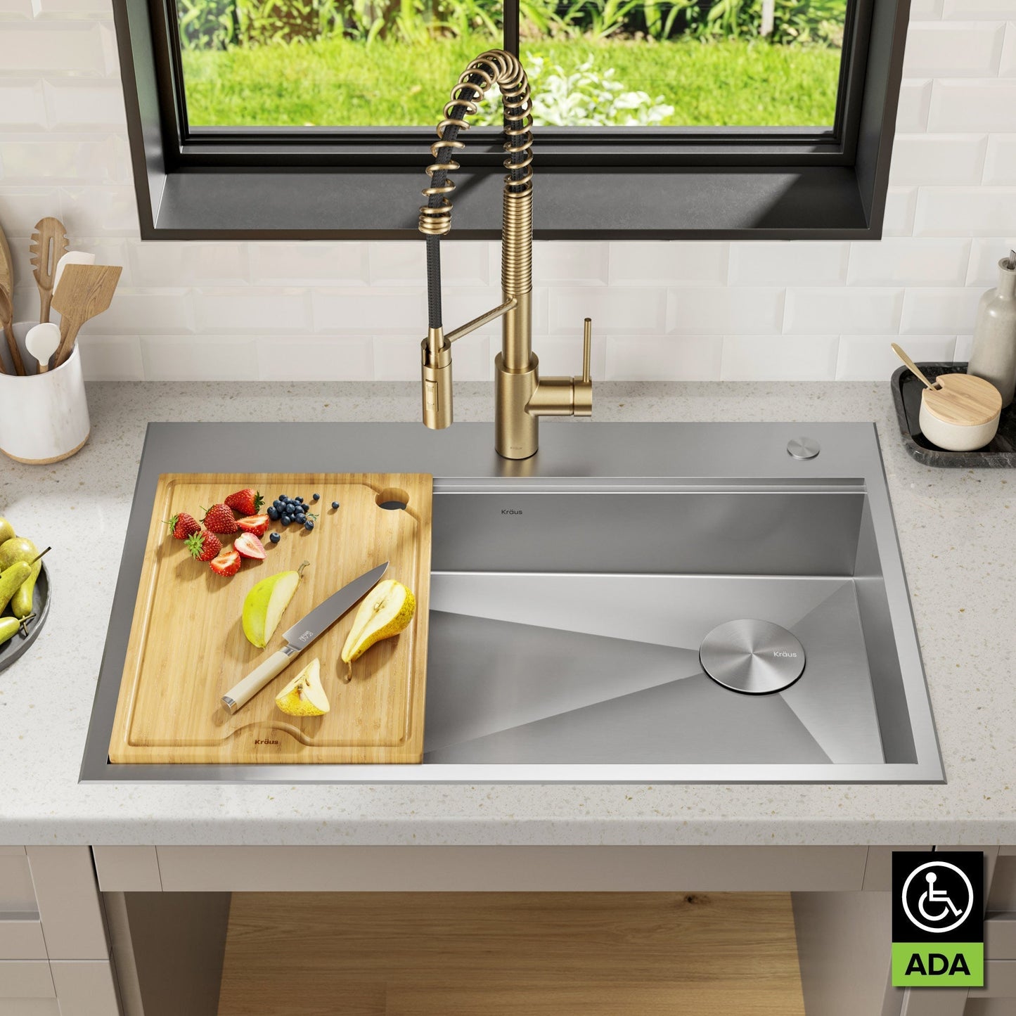 KRAUS Kore Workstation 33" Drop-In 16 Gauge 5.5" Deep Single Bowl ADA Kitchen Sink - KWT310-33/5.5