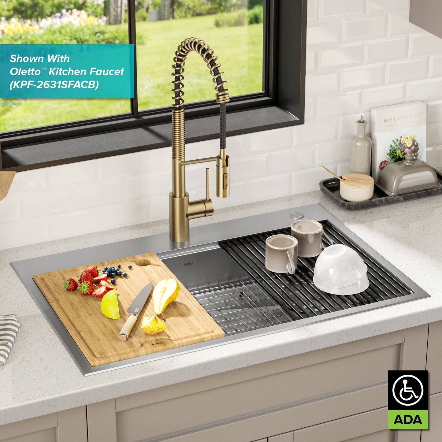 KRAUS Kore Workstation 33" Drop-In 16 Gauge 5.5" Deep Single Bowl ADA Kitchen Sink - KWT310-33/5.5