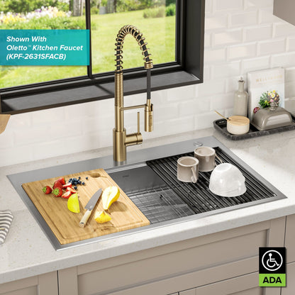 KRAUS Kore Workstation 33" Drop-In 16 Gauge 5.5" Deep Single Bowl ADA Kitchen Sink - KWT310-33/5.5