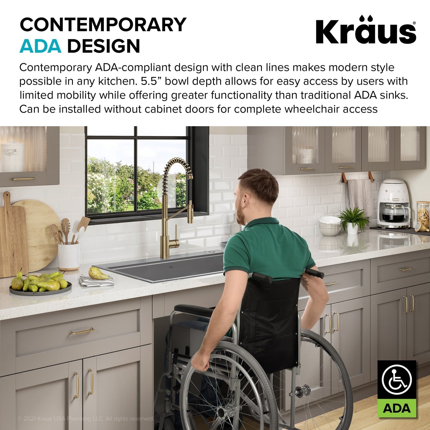 KRAUS Kore Workstation 33" Drop-In 16 Gauge 5.5" Deep Single Bowl ADA Kitchen Sink - KWT310-33/5.5