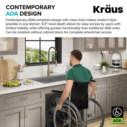 KRAUS Kore Workstation 33" Drop-In 16 Gauge 5.5" Deep Single Bowl ADA Kitchen Sink - KWT310-33/5.5