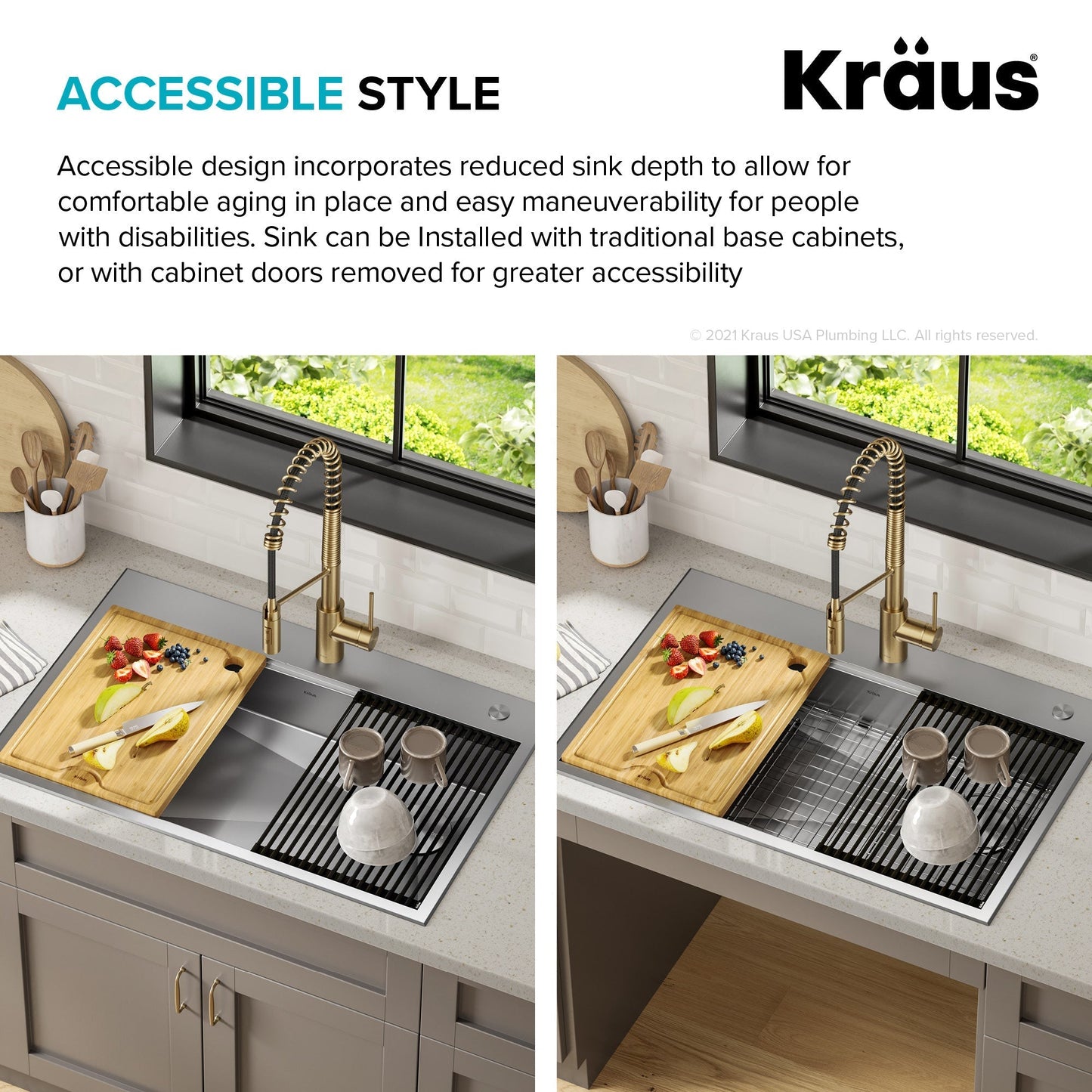 KRAUS Kore Workstation 33" Drop-In 16 Gauge 5.5" Deep Single Bowl ADA Kitchen Sink - KWT310-33/5.5