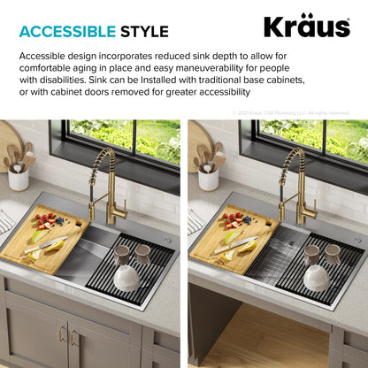 KRAUS Kore Workstation 33" Drop-In 16 Gauge 5.5" Deep Single Bowl ADA Kitchen Sink - KWT310-33/5.5