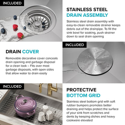 KRAUS Kore Workstation 33" Drop-In 16 Gauge 5.5" Deep Single Bowl ADA Kitchen Sink - KWT310-33/5.5