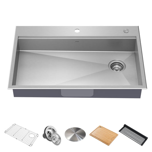 KRAUS Kore Workstation 33" Drop-In 16 Gauge 5.5" Deep Single Bowl ADA Kitchen Sink - KWT310-33/5.5
