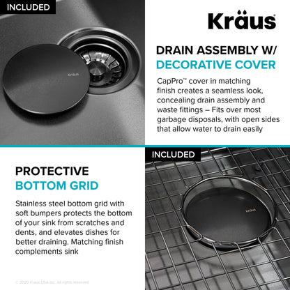 KRAUS Kore Workstation 33" Drop-In 16 Gauge Single Bowl Kitchen Sink in PVD Gunmetal - KWT310-33/PGM