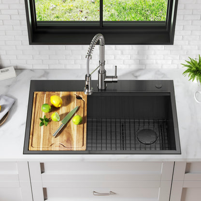 KRAUS Kore Workstation 33" Drop-In 16 Gauge Single Bowl Kitchen Sink in PVD Gunmetal - KWT310-33/PGM