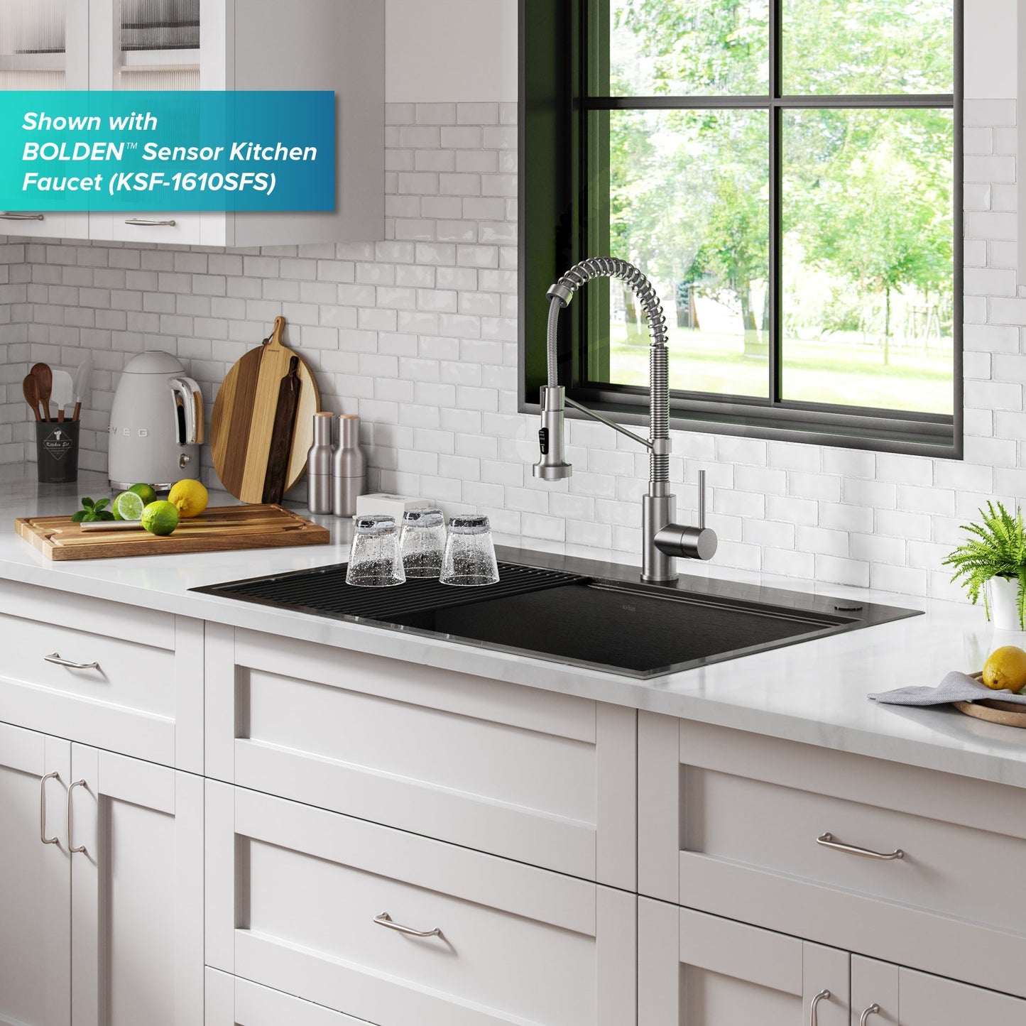KRAUS Kore Workstation 33" Drop-In 16 Gauge Single Bowl Kitchen Sink in PVD Gunmetal - KWT310-33/PGM