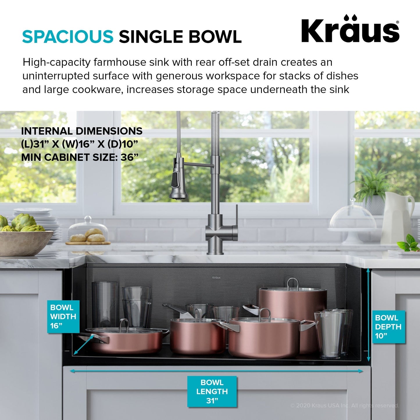 KRAUS Kore Workstation 33" Farmhouse Apron Front 16 Gauge Single Bowl Kitchen Sink in PVD Gunmetal - KWF210-33/PGM