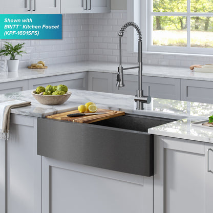 KRAUS Kore Workstation 33" Farmhouse Apron Front 16 Gauge Single Bowl Kitchen Sink in PVD Gunmetal - KWF210-33/PGM