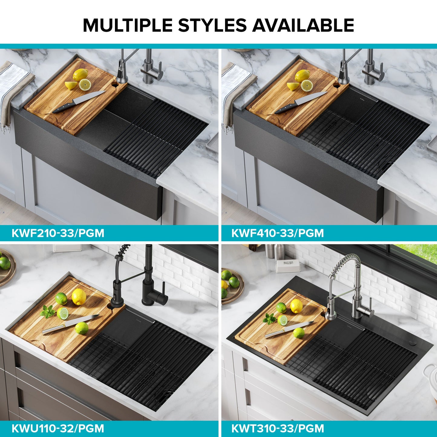 KRAUS Kore Workstation 33" Farmhouse Apron Front 16 Gauge Single Bowl Kitchen Sink in PVD Gunmetal - KWF210-33/PGM