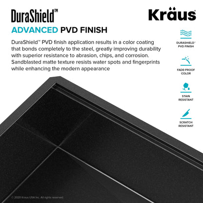 KRAUS Kore Workstation 33" Farmhouse Apron Front 16 Gauge Single Bowl Kitchen Sink in PVD Gunmetal - KWF210-33/PGM