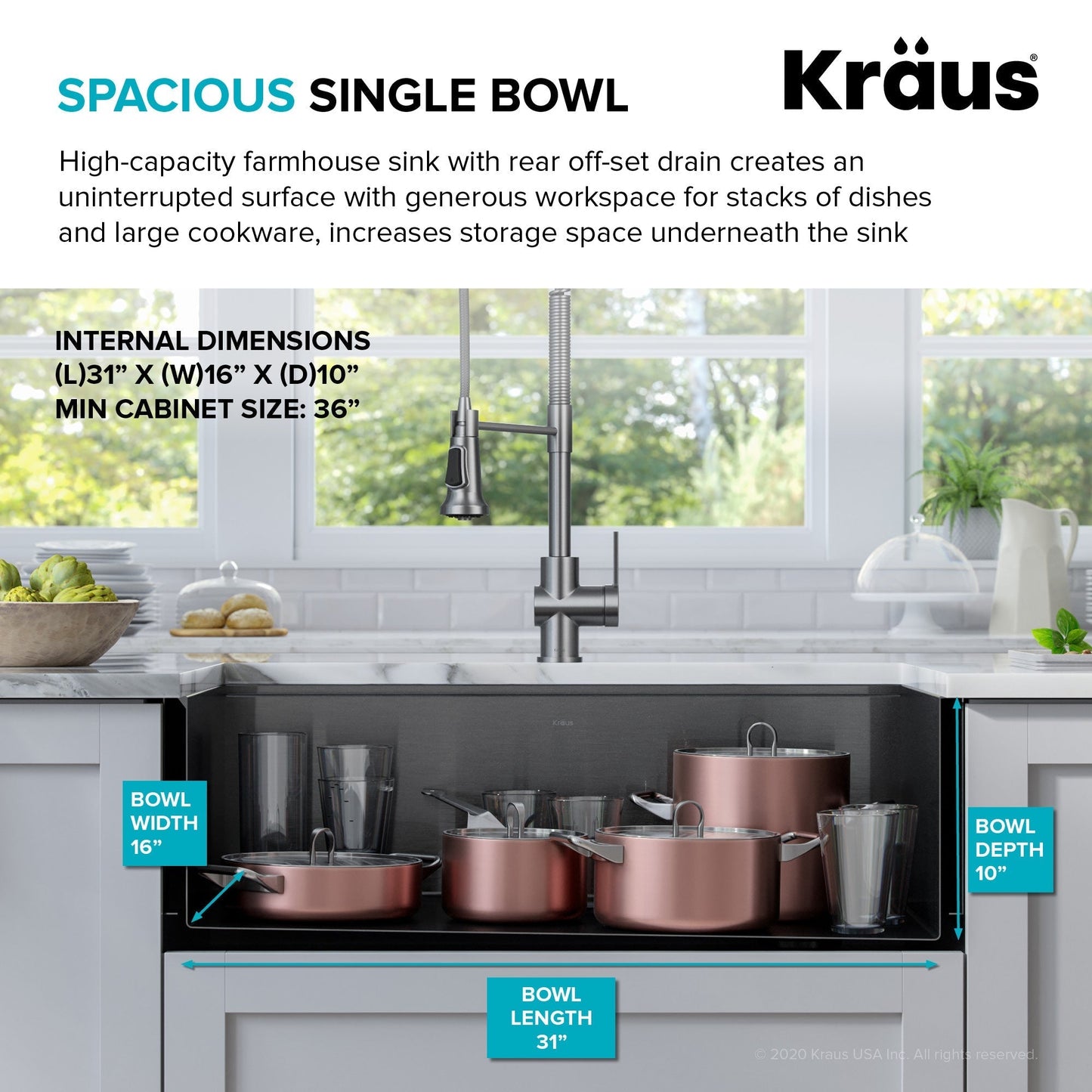 KRAUS Kore Workstation 33" Farmhouse Modern Flat Apron Front 16 Gauge Single Bowl Kitch - KWF410-33/PGMen Sink in PVD Gunmetal