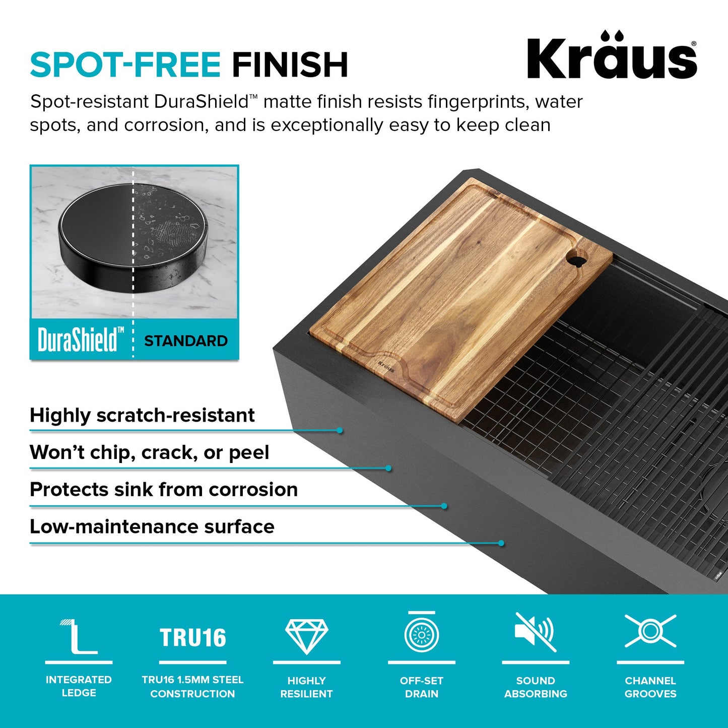 KRAUS Kore Workstation 33" Farmhouse Modern Flat Apron Front 16 Gauge Single Bowl Kitch - KWF410-33/PGMen Sink in PVD Gunmetal
