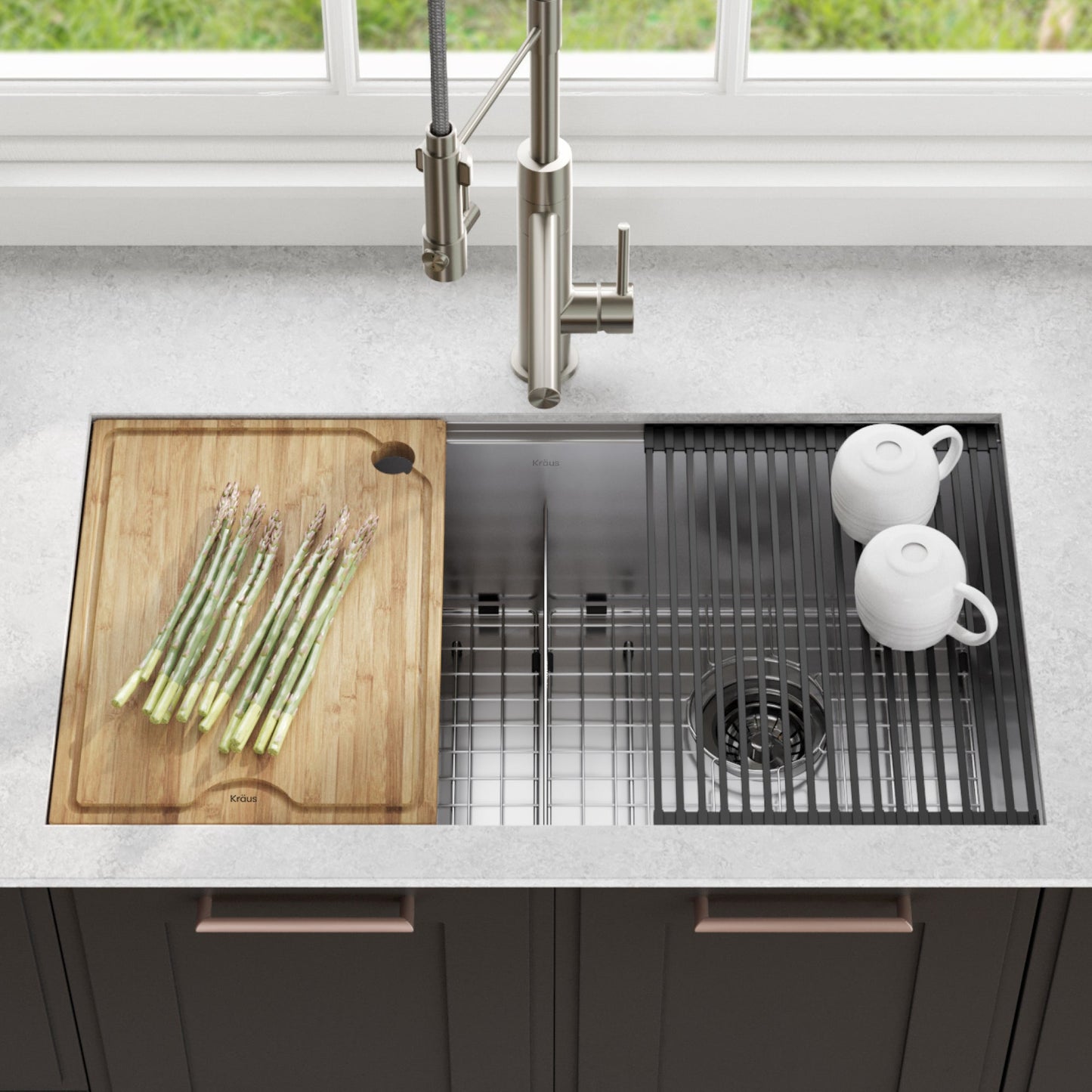 KRAUS Kore Workstation 33" Undermount 16 Gauge Double Bowl Stainless Steel Kitchen Sink with Accessories - KWU112-33