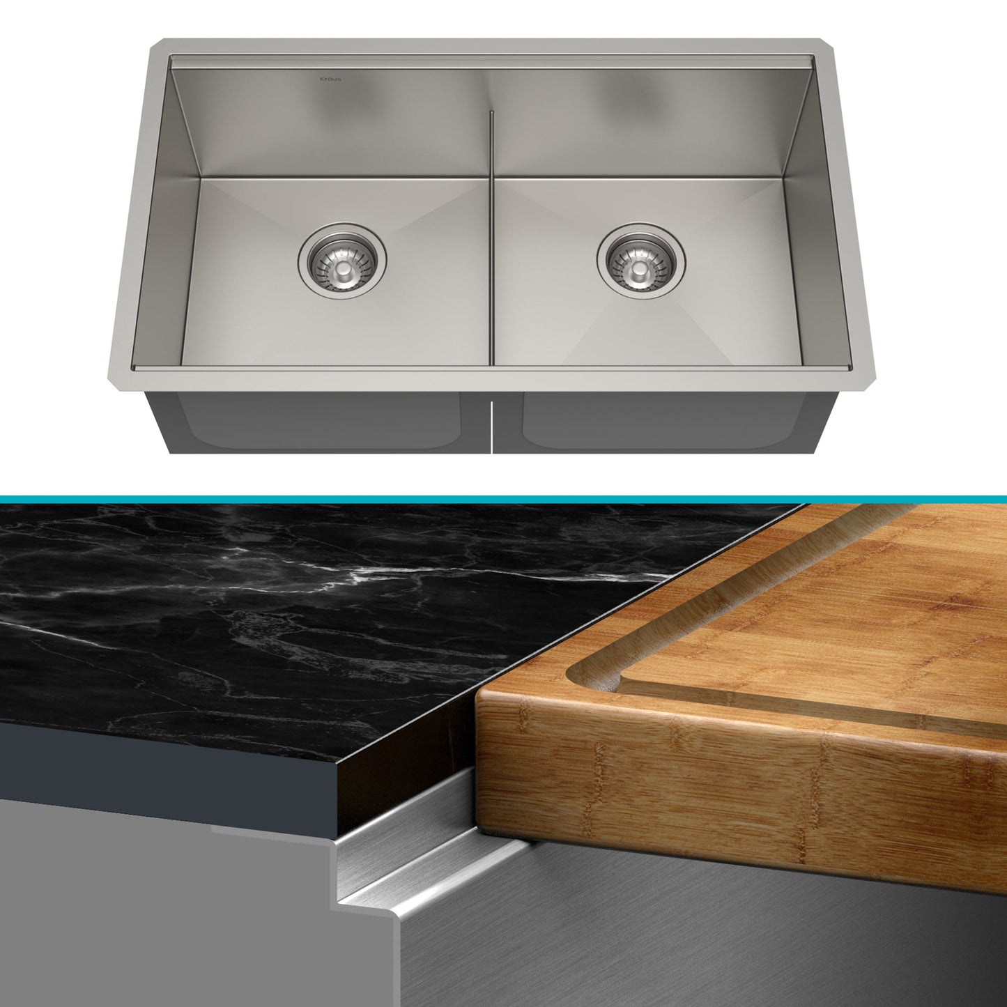 KRAUS Kore Workstation 33" Undermount 16 Gauge Double Bowl Stainless Steel Kitchen Sink with Accessories - KWU112-33