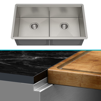 KRAUS Kore Workstation 33" Undermount 16 Gauge Double Bowl Stainless Steel Kitchen Sink with Accessories - KWU112-33