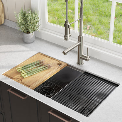 KRAUS Kore Workstation 33" Undermount 16 Gauge Double Bowl Stainless Steel Kitchen Sink with Accessories - KWU112-33