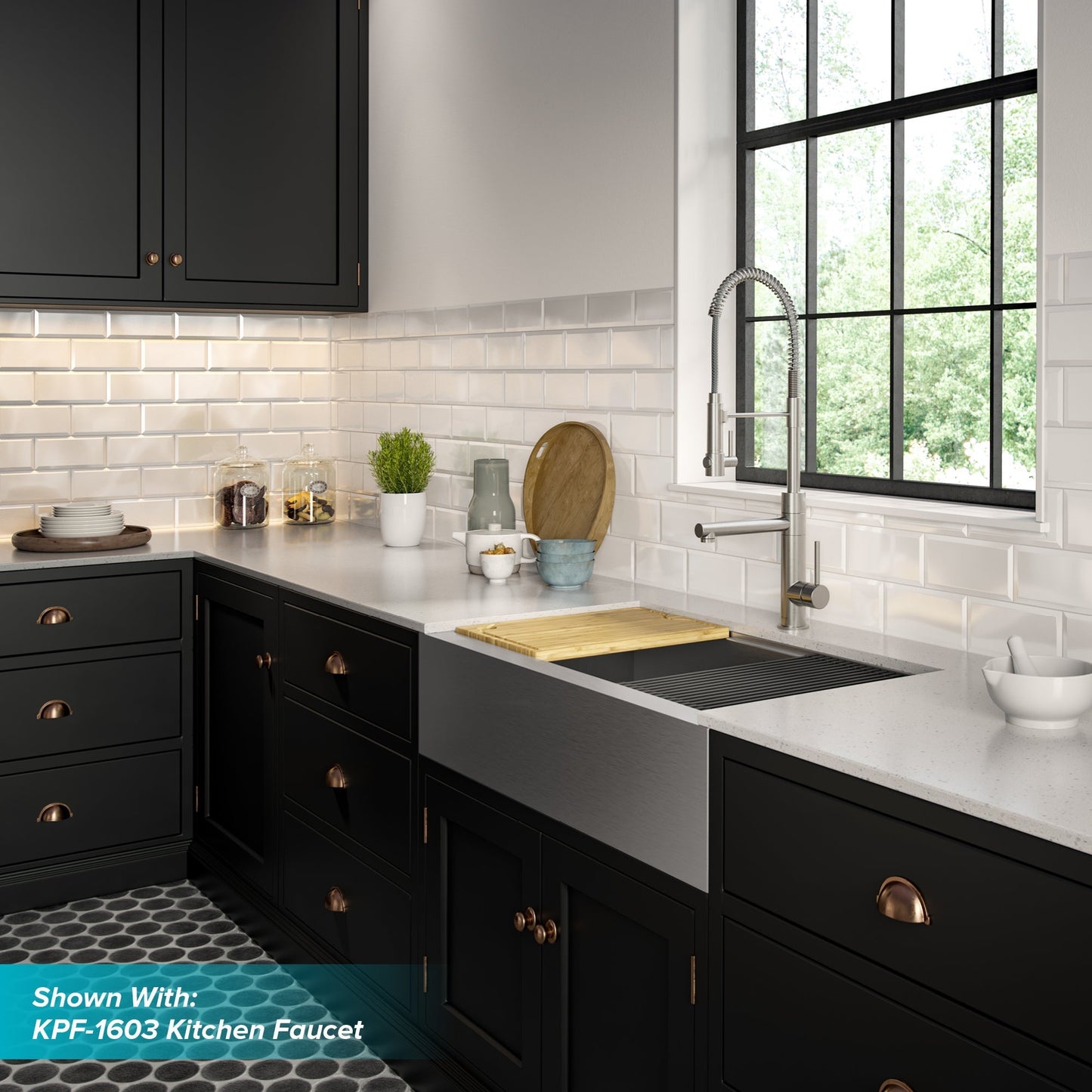 KRAUS Kore Workstation 36" Farmhouse Flat Apron Front 16 Gauge Single Bowl Stainless Steel Kitchen Sink with Accessories - KWF410-36