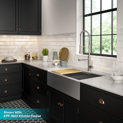 KRAUS Kore Workstation 36" Farmhouse Flat Apron Front 16 Gauge Single Bowl Stainless Steel Kitchen Sink with Accessories - KWF410-36
