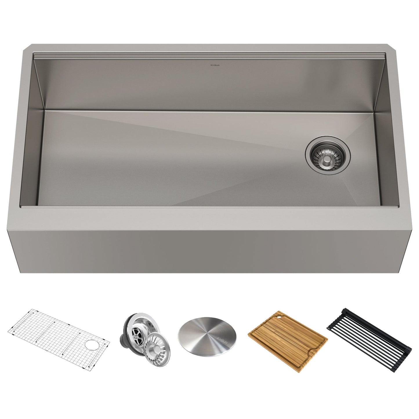 KRAUS Kore Workstation 36" Farmhouse Flat Apron Front 16 Gauge Single Bowl Stainless Steel Kitchen Sink with Accessories - KWF410-36