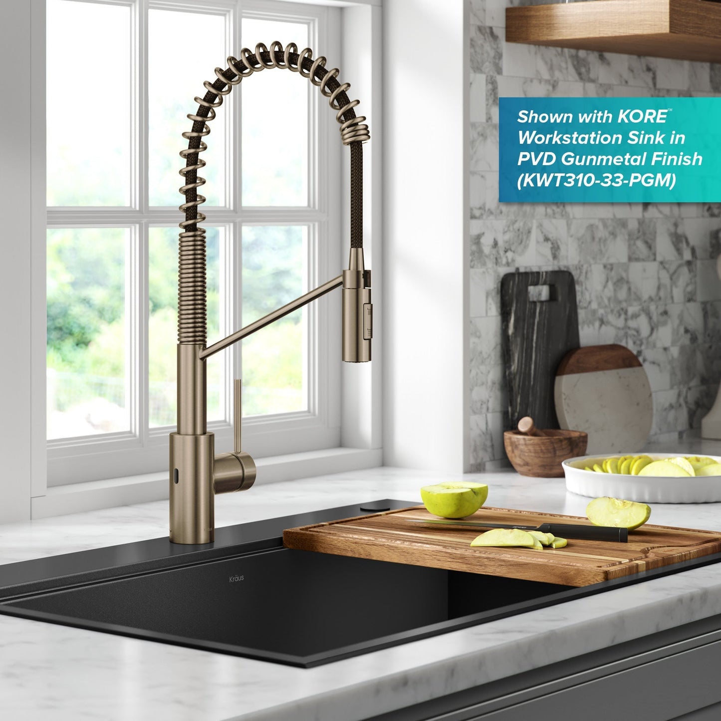 KRAUS Oletto Touchless Pull-Down Single Handle Faucet in Spot Free Antique Champagne Bronze - KSF-2631SFACB