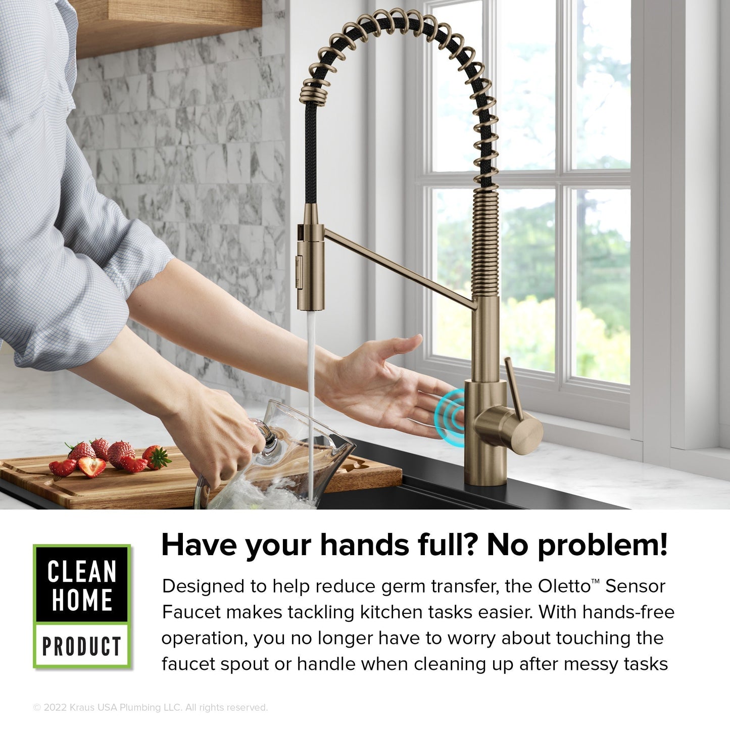 KRAUS Oletto Touchless Pull-Down Single Handle Faucet in Spot Free Antique Champagne Bronze - KSF-2631SFACB