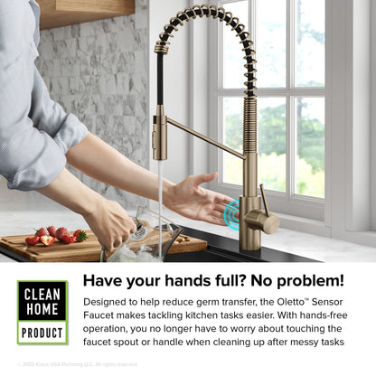 KRAUS Oletto Touchless Pull-Down Single Handle Faucet in Spot Free Antique Champagne Bronze - KSF-2631SFACB