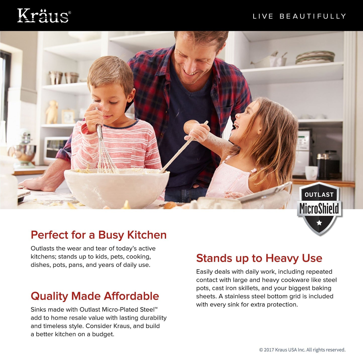 KRAUS Outlast MicroShield Scratch-Resist Stainless Steel Undermount 50/50 Double Bowl Sink, 32" 16 Gauge, Premier Series - KBU22E