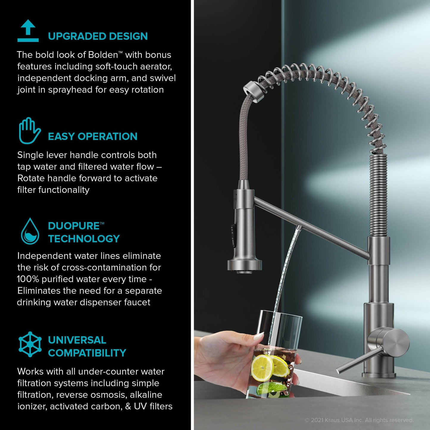 KRAUS Single Handle Kitchen Faucet with Integrated Dispenser for Water Filtration in Spot Free Antique Champagne Bronze - KFF-1610SFACB