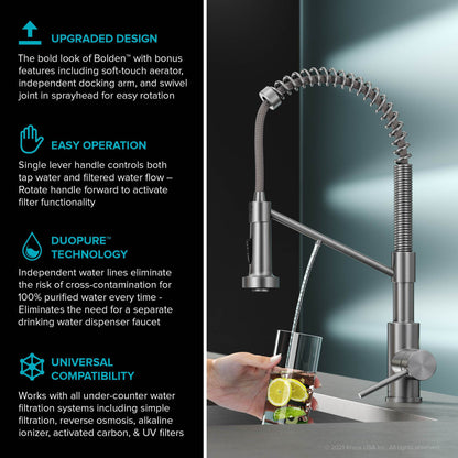 KRAUS Single Handle Kitchen Faucet with Integrated Dispenser for Water Filtration in Spot Free Stainless Steel - KFF-1610SFS
