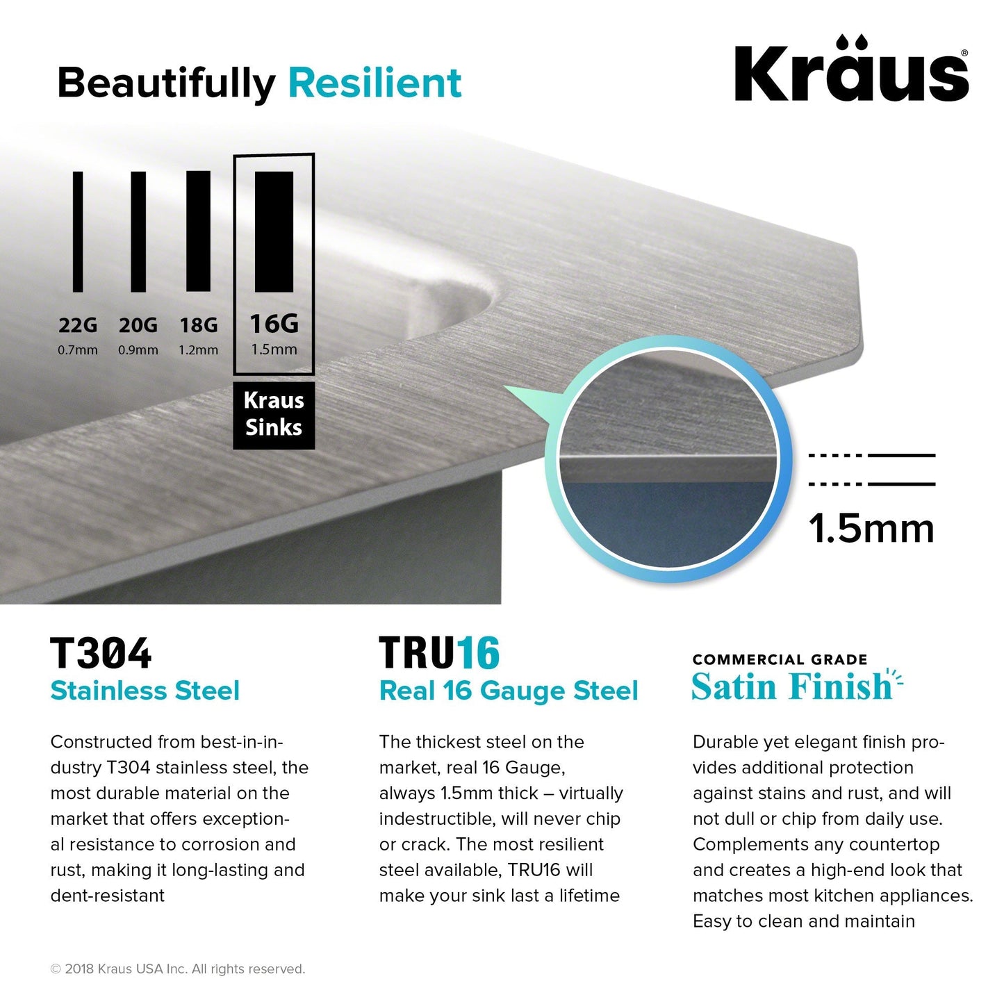 KRAUS 30" Undermount 16 Gauge Single Bowl Stainless Steel Small Radius Kitchen Sink - KHU100-30