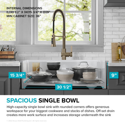 KRAUS Turino 33" Drop-In or Undermount Fireclay Workstation Kitchen Sink in Gloss White - KFDW1-33GWH