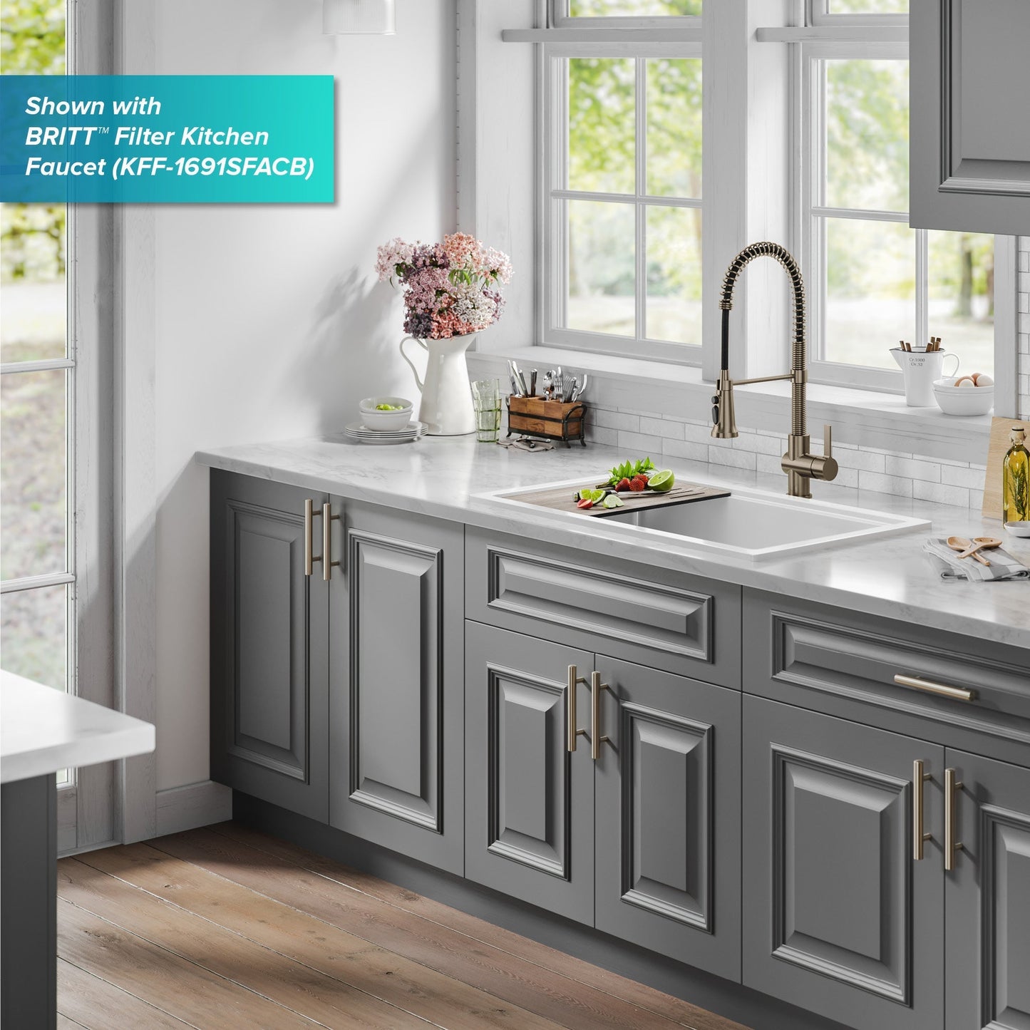 KRAUS Turino 33" Drop-In or Undermount Fireclay Workstation Kitchen Sink in Gloss White - KFDW1-33GWH