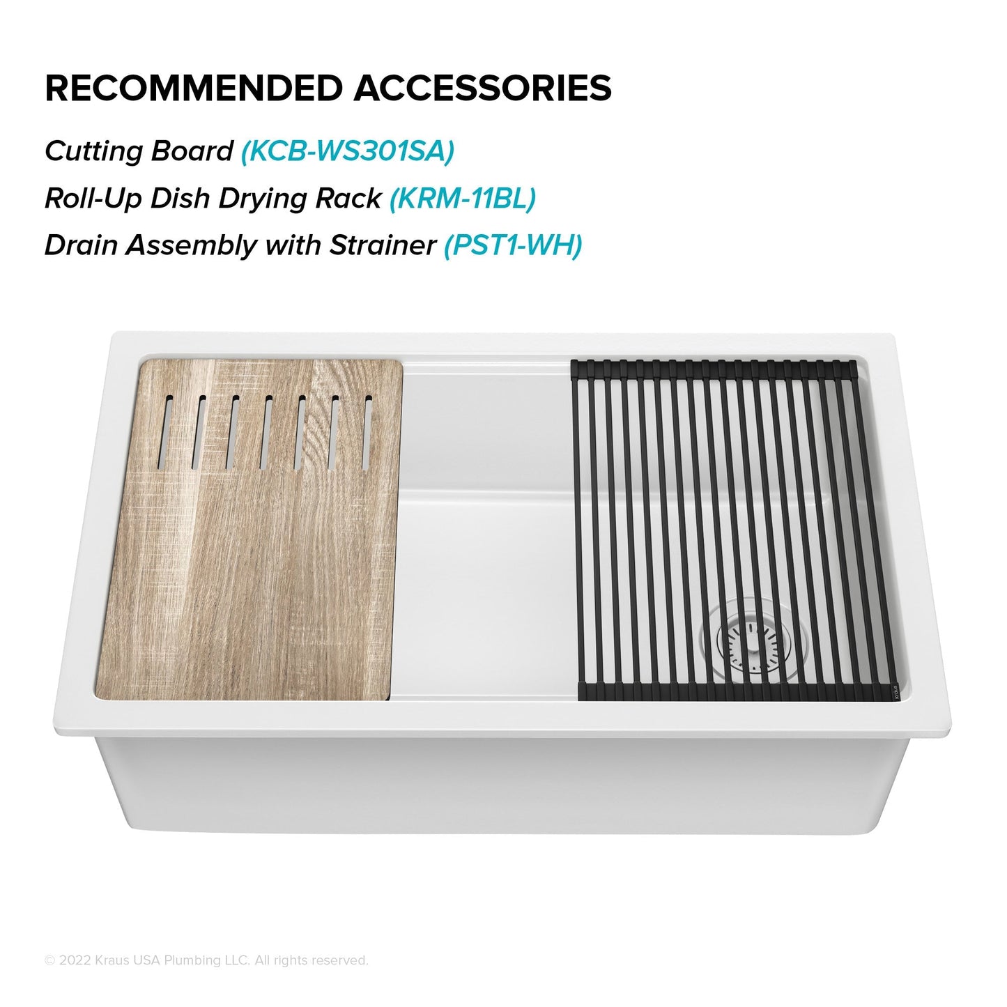KRAUS Turino 33" Drop-In or Undermount Fireclay Workstation Kitchen Sink in Gloss White - KFDW1-33GWH