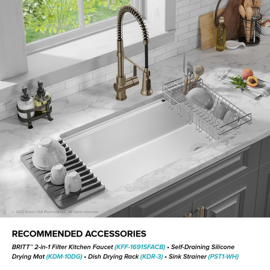 KRAUS Turino 33" Drop-In or Undermount Fireclay Workstation Kitchen Sink in Gloss White - KFDW1-33GWH