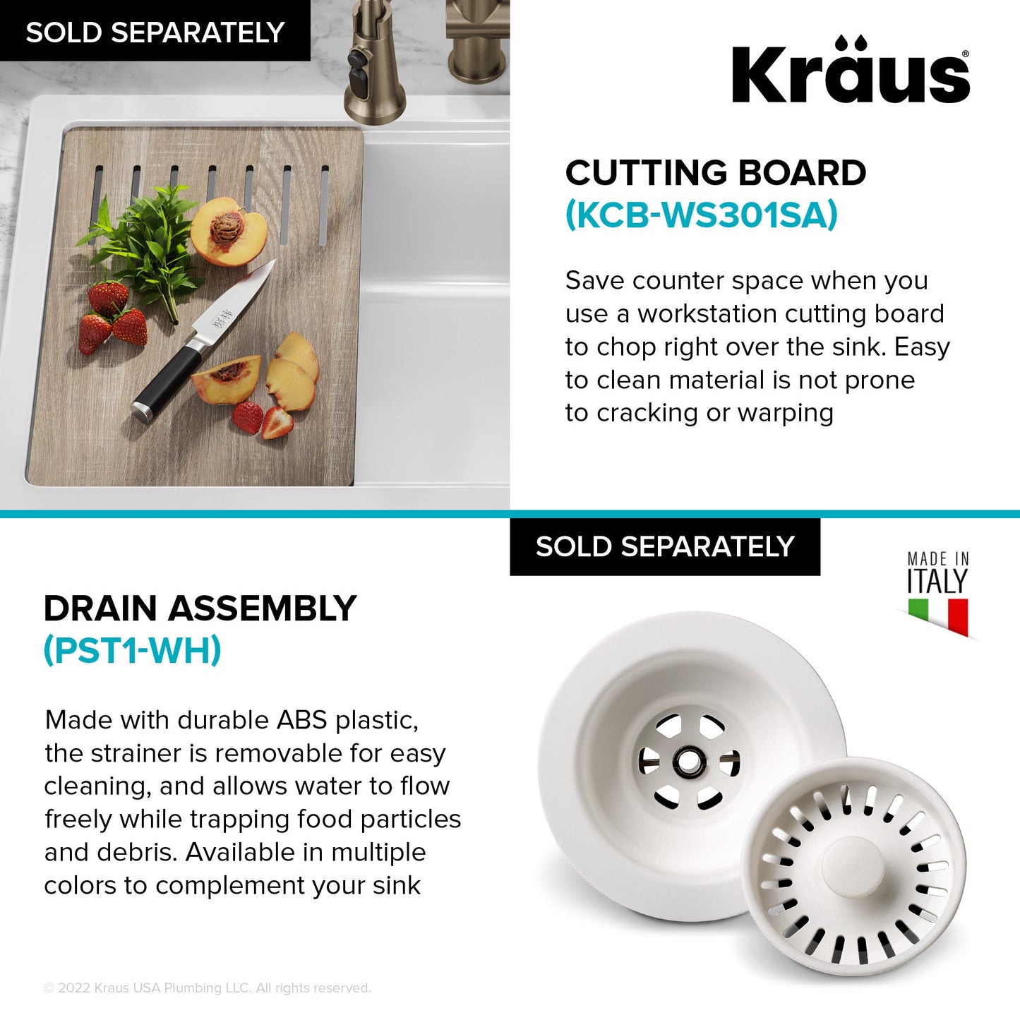 KRAUS Turino 33" Drop-In or Undermount Fireclay Workstation Kitchen Sink in Gloss White - KFDW1-33GWH