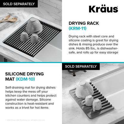 KRAUS Turino 33" Drop-In or Undermount Fireclay Workstation Kitchen Sink in Gloss White - KFDW1-33GWH