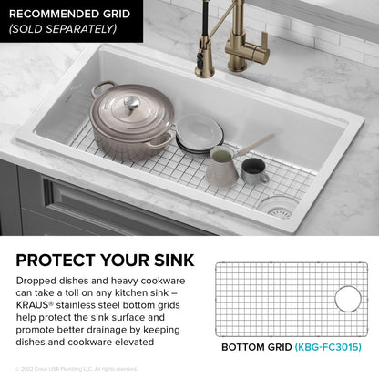 KRAUS Turino 33" Drop-In or Undermount Fireclay Workstation Kitchen Sink in Gloss White - KFDW1-33GWH