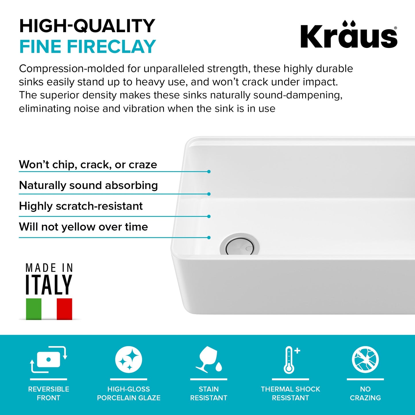 KRAUS Turino Workstation 33" Reversible Apron Front Fireclay Kitchen Sink with Accessories in Gloss White - KFR4-33GWH