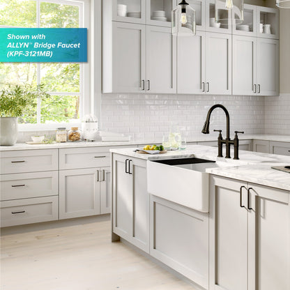 KRAUS Turino Workstation 33" Reversible Apron Front Fireclay Kitchen Sink with Accessories in Gloss White - KFR4-33GWH