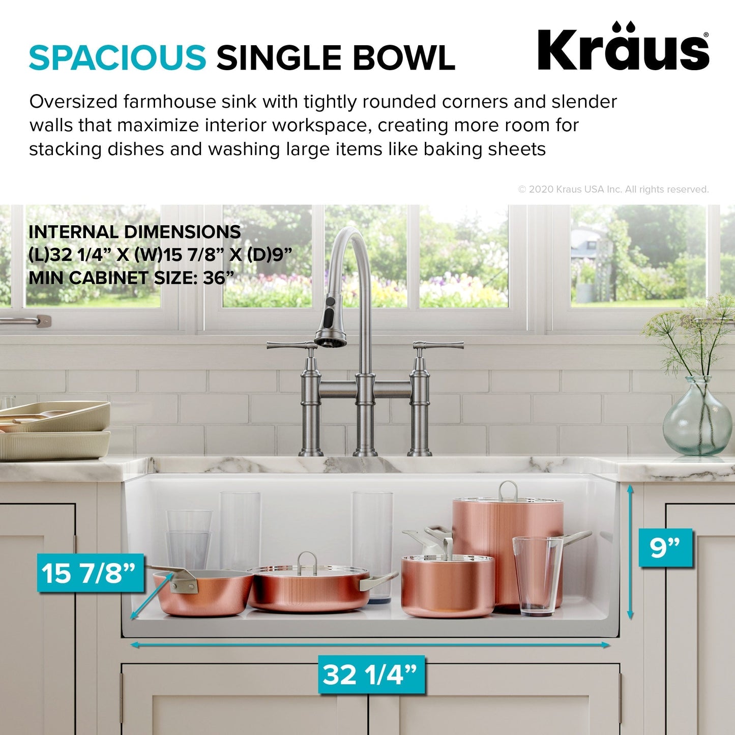 KRAUS Turino Workstation 33" Reversible Apron Front Fireclay Kitchen Sink with Accessories in Gloss White - KFR4-33GWH