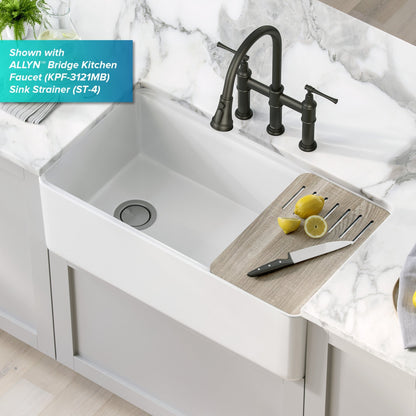 KRAUS Turino Workstation 33" Reversible Apron Front Fireclay Kitchen Sink with Accessories in Gloss White - KFR4-33GWH