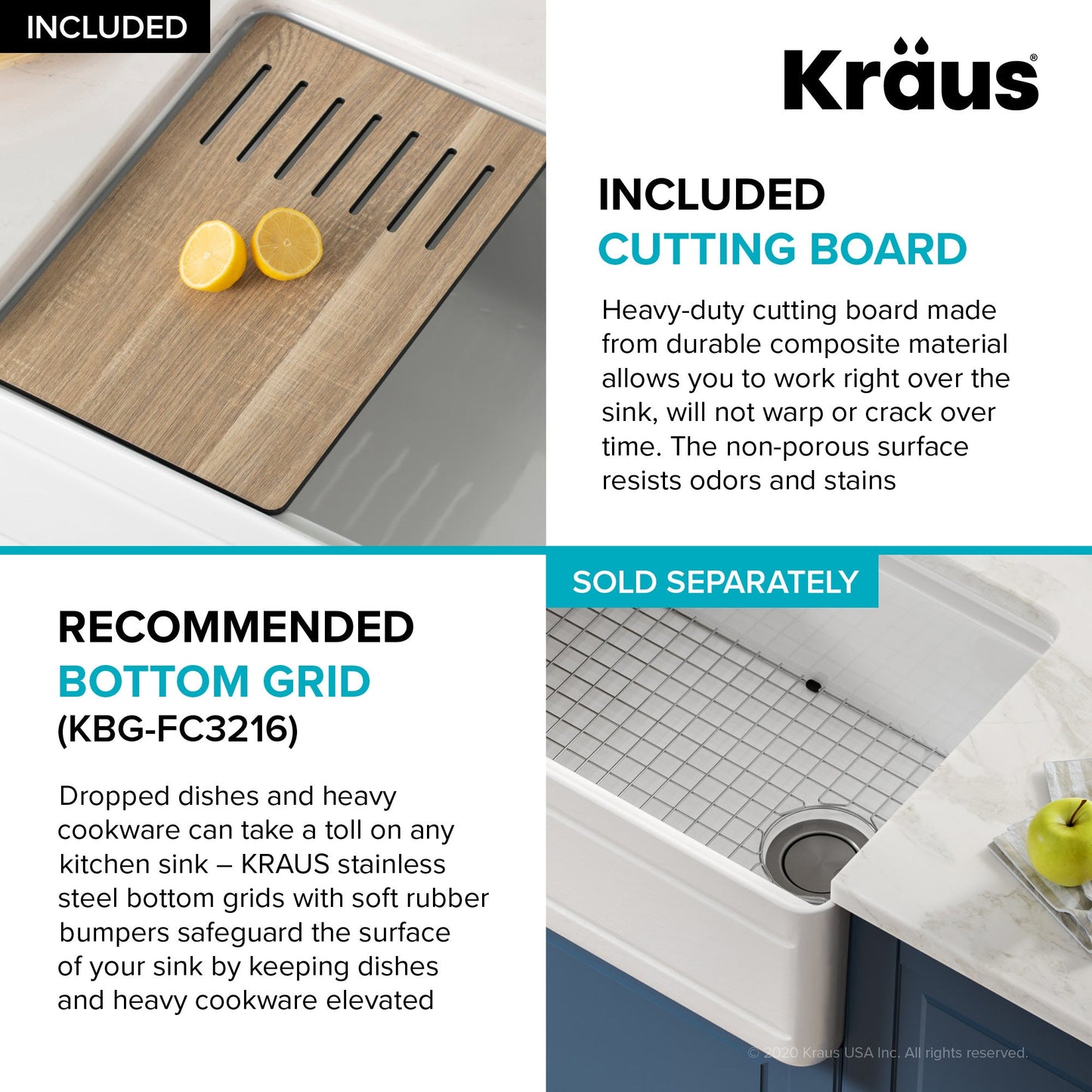 KRAUS Turino Workstation 33" Reversible Apron Front Fireclay Kitchen Sink with Accessories in Gloss White - KFR4-33GWH