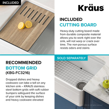 KRAUS Turino Workstation 33" Reversible Apron Front Fireclay Kitchen Sink with Accessories in Gloss White - KFR4-33GWH