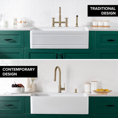 KRAUS Turino Workstation 33" Reversible Apron Front Fireclay Kitchen Sink with Accessories in Gloss White - KFR4-33GWH
